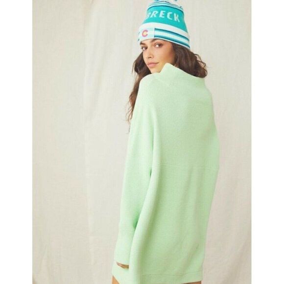 NEW FREE PEOPLE OTTOMAN SLOUCHY TUNIC RIBBED PULLOVER SWEATER IN LIME - Picture 1 of 4